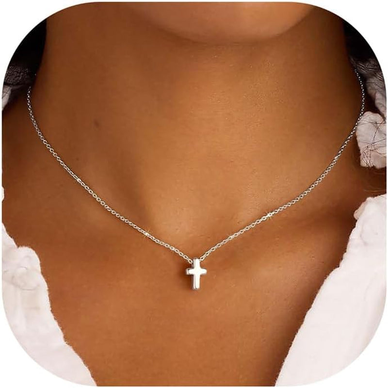 Cross Necklace for Women Girls, Dainty 14K Real Gold Plated 3D Cross Pendant Necklace Sideways Cross Choker Layered Cross Necklace for Women Girls
