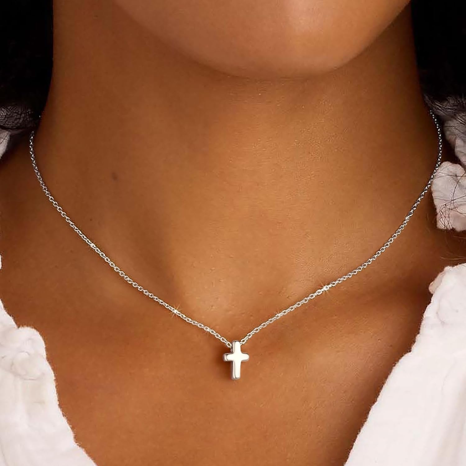 Cross Necklace for Women Girls, Dainty 14K Real Gold Plated 3D Cross Pendant Necklace Sideways Cross Choker Layered Cross Necklace for Women Girls
