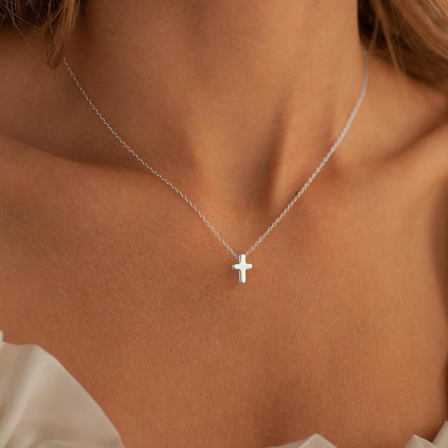 Cross Necklace for Women Girls, Dainty 14K Real Gold Plated 3D Cross Pendant Necklace Sideways Cross Choker Layered Cross Necklace for Women Girls
