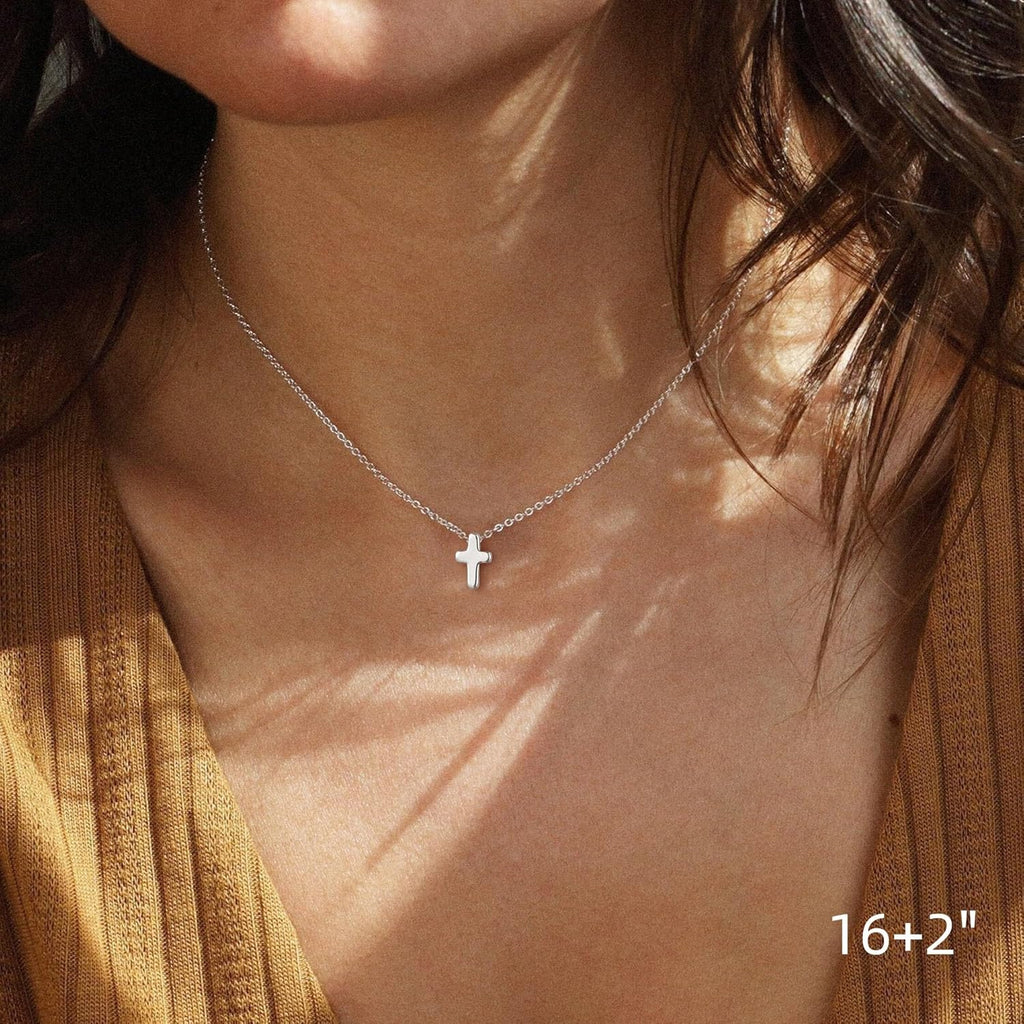 Cross Necklace for Women Girls, Dainty 14K Real Gold Plated 3D Cross Pendant Necklace Sideways Cross Choker Layered Cross Necklace for Women Girls