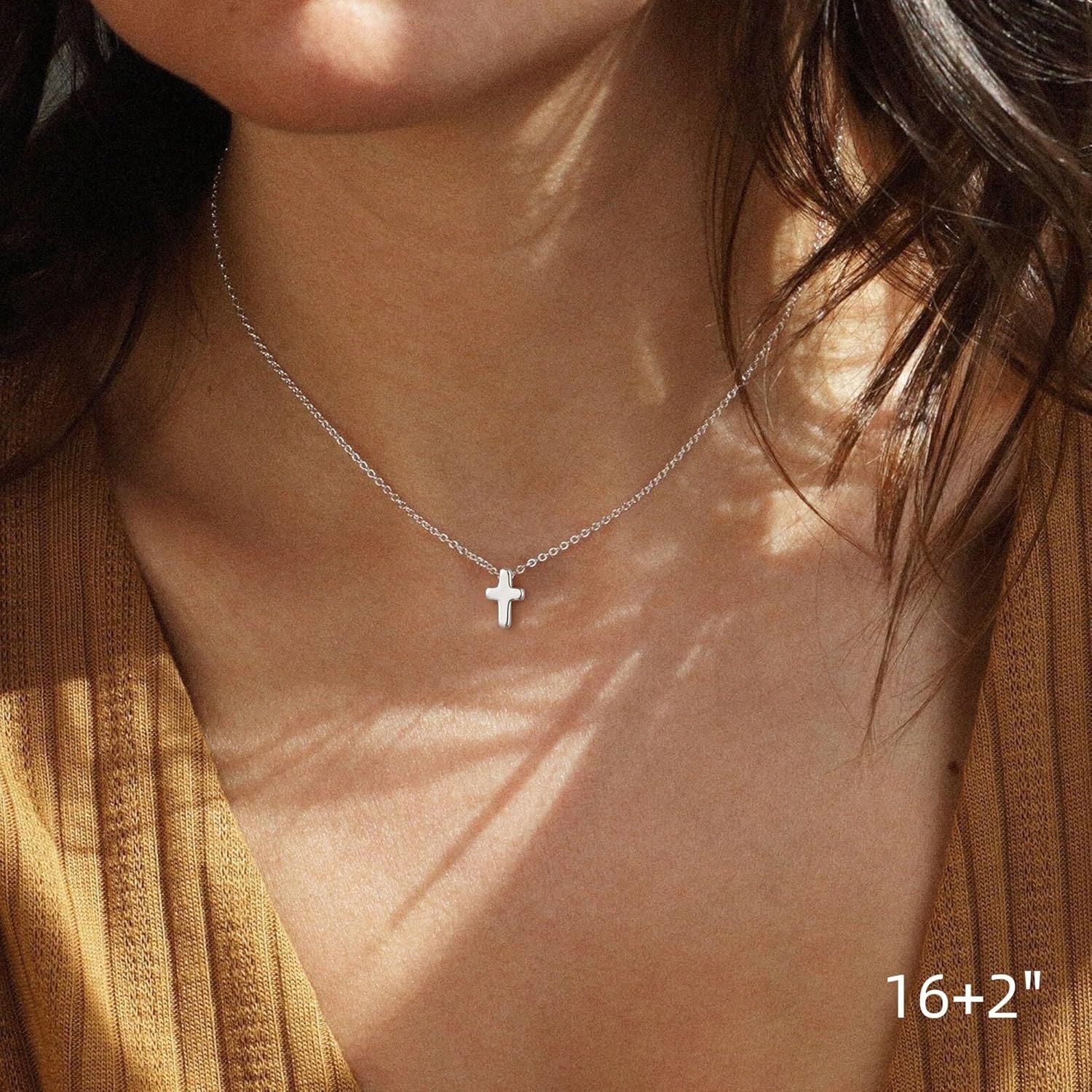 Cross Necklace for Women Girls, Dainty 14K Real Gold Plated 3D Cross Pendant Necklace Sideways Cross Choker Layered Cross Necklace for Women Girls