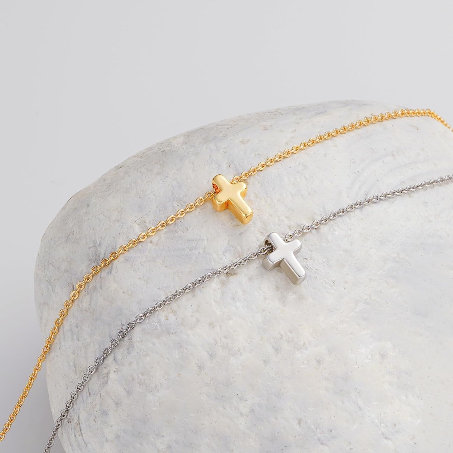 Cross Necklace for Women Girls, Dainty 14K Real Gold Plated 3D Cross Pendant Necklace Sideways Cross Choker Layered Cross Necklace for Women Girls
