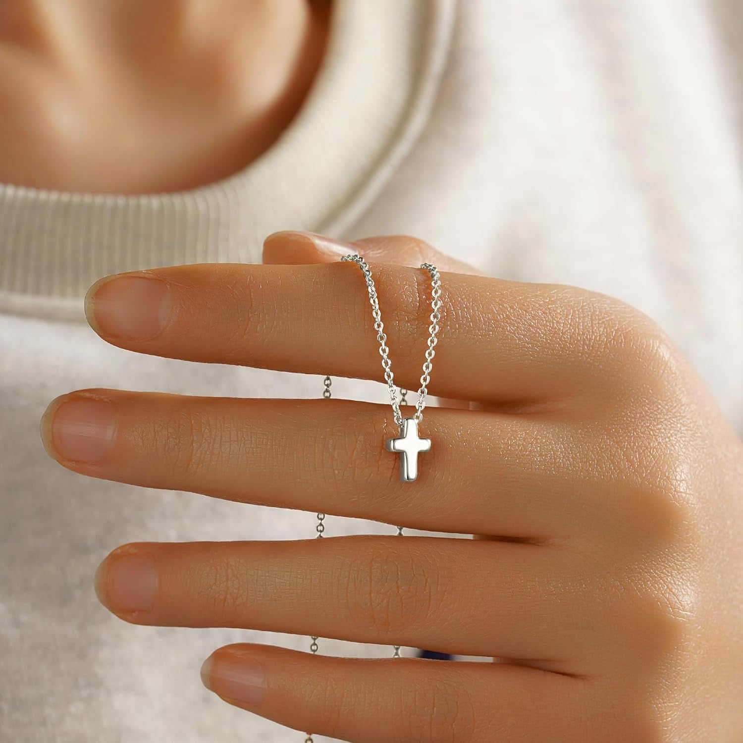 Cross Necklace for Women Girls, Dainty 14K Real Gold Plated 3D Cross Pendant Necklace Sideways Cross Choker Layered Cross Necklace for Women Girls